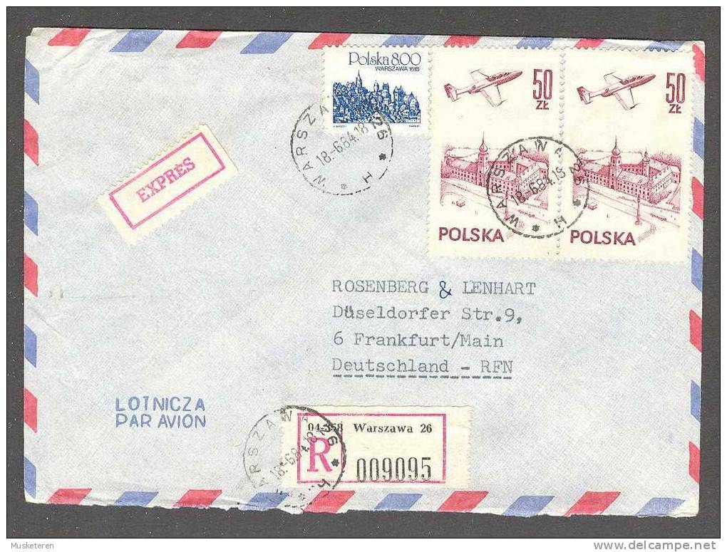 Poland Airmail EXPRÈS Label Registered Recommandé Raccomandate Einschreiben WARSZAWA 1968 Cover To Deutschland RFN - Brieven En Documenten