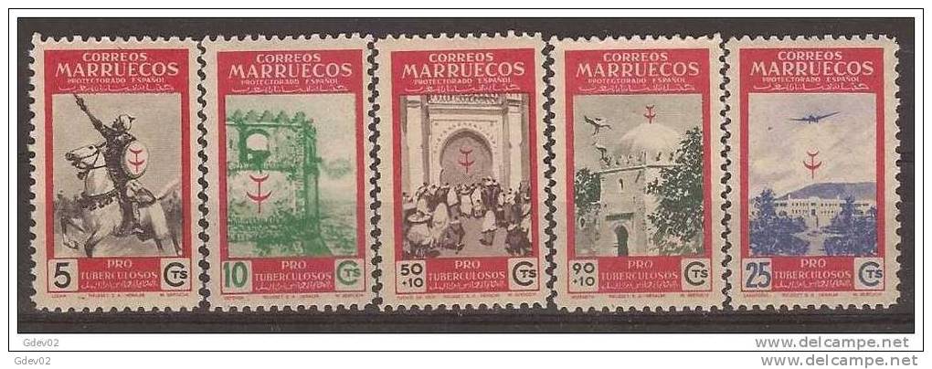 MA325SF-28372TAM.Maroc Marocco.MARRUECOS ESPAÑOL PRO TUBERCULOSOS 1950 (Ed 325/9**) Sin Charnela  LUJO - Moskeeën En Synagogen
