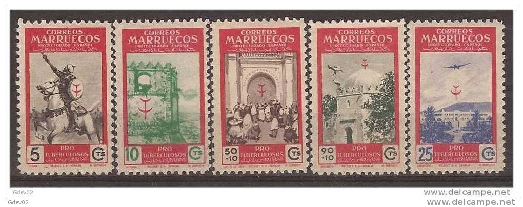 MA325SF-28372TAM.Maroc Marocco.MARRUECOS ESPAÑOL PRO TUBERCULOSOS 1950 (Ed 325/9**) Sin Charnela  LUJO - Mezquitas Y Sinagogas