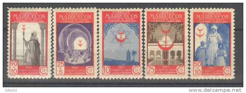 MA275-L2163TARM. Maroc.Marocco.MARRUECOS ESPAÑOL PRO TUBERCULOSOS.1947 (Ed 275/9**)sin Charnela. - Mosques & Synagogues