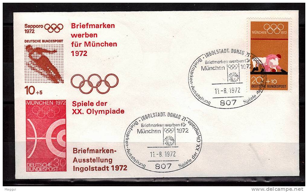 ALLEMAGNE  FDC   Cachet INGOLSTADT DONAU 21  Le 11-8- 1972  Jo 1972   Lutte- Ski- Tir A L´arc - Lutte