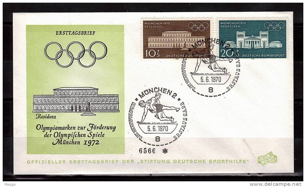 ALLEMAGNE  FDC   Cachet MUNCHEN 2  Le 5-6- 1970  Jo 1972   Lutte - Wrestling