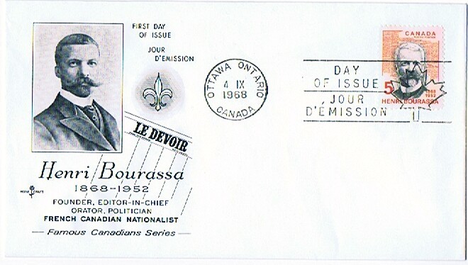 1968   Henri Bourassa Journalist  Sc 485  Rose Craft  Cachet - 1961-1970