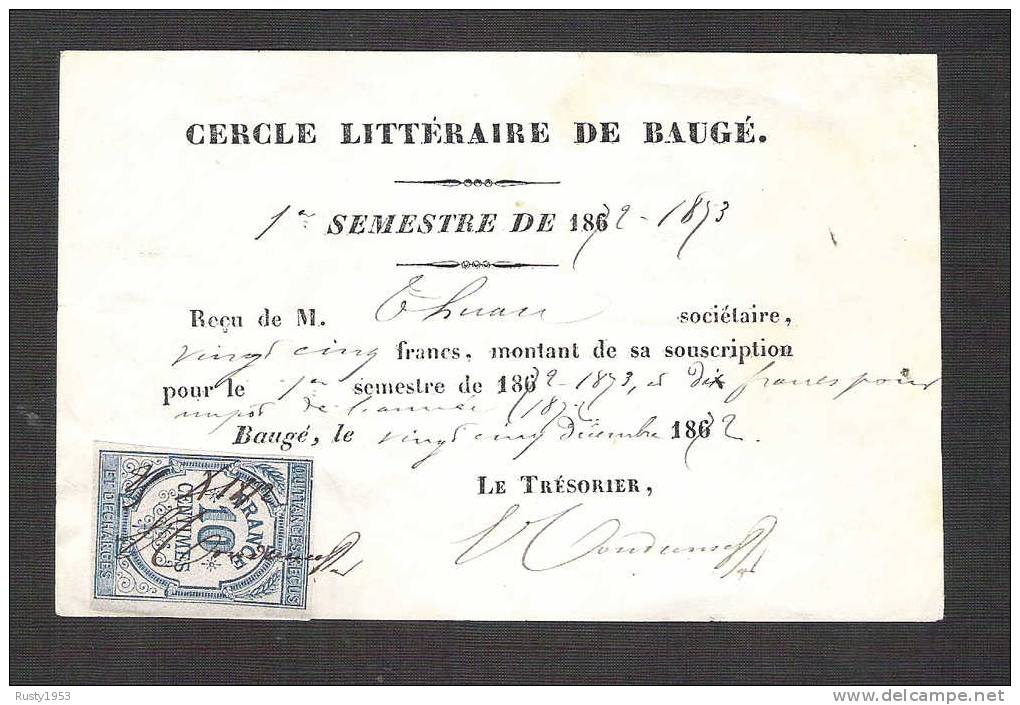49=baugé-reçu Du Cercle L´ittéraire De Baugé 25/12/1872 - Lettres De Change