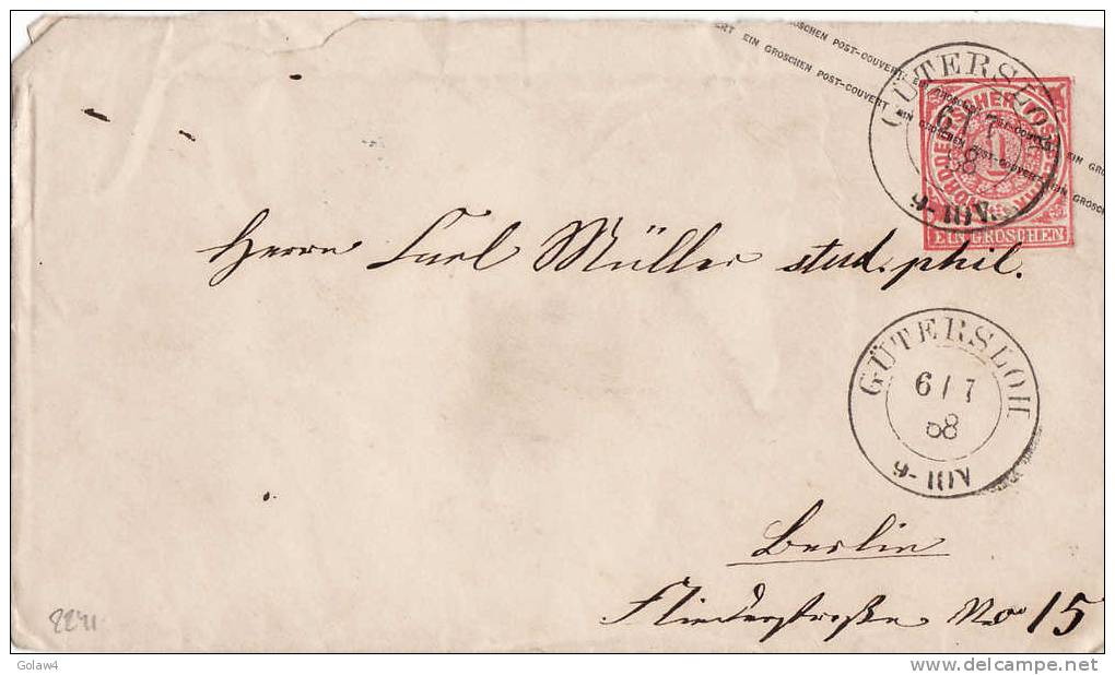 2241# DEUTSCHLAND GANZSACHEN NORDDEUTSCHER BUND Obl GÜTERSLOH 1868 Nach BERLIN BRIEFE LETTRE COVER - Postal  Stationery