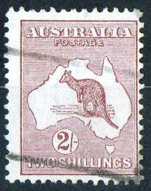 Australia 1923 2 Shillings Maroon Kangaroo 3rd Watermark (Wmk 10) Used - Actual Stamp - Line Cancel - SG74 - Oblitérés