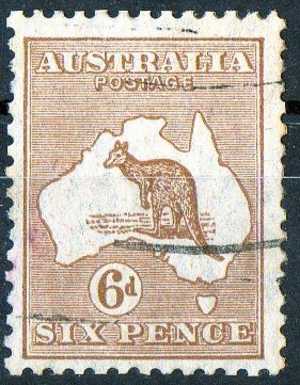 Australia 1929 6d Chestnut Kangaroo Small Mult Watermark (Wmk 203) Used  - Actual Stamp - Line - SG107 - Used Stamps