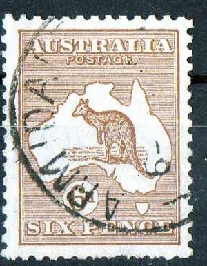 Australia 1929 6d Chestnut Kangaroo Small Mult Watermark (Wmk 203) Used  - Actual Stamp - Armidale - SG107 - Oblitérés