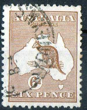 Australia 1929 6d Chestnut Kangaroo Small Mult Watermark (Wmk 203) Used  - Actual Stamp - Sydney - SG107 - Oblitérés