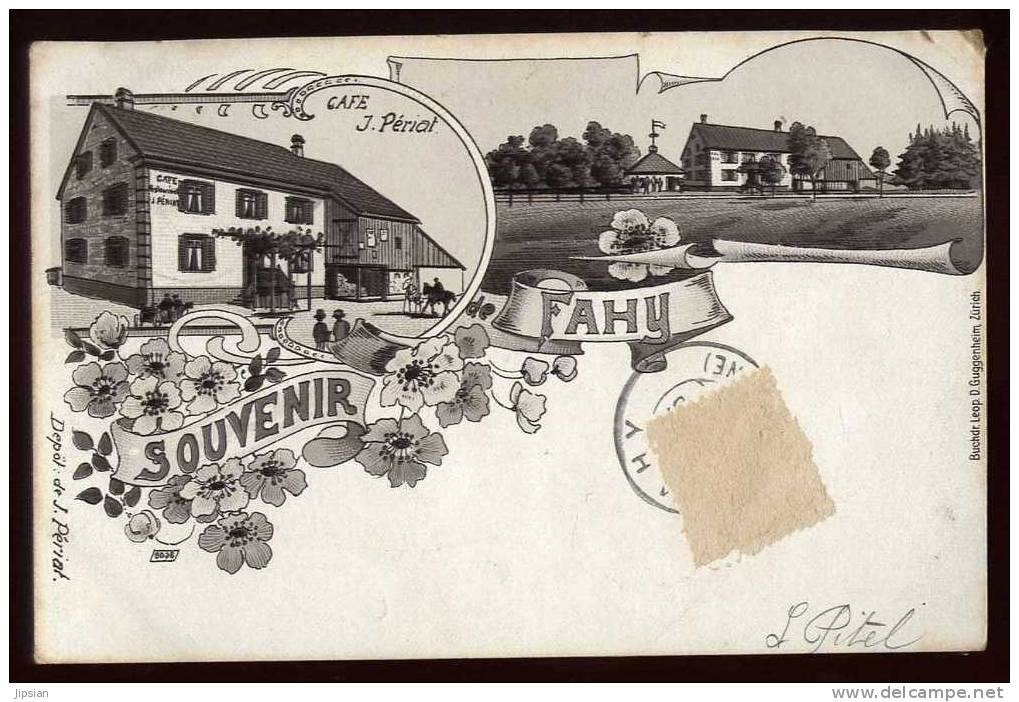 Cpa De Suisse Souvenir De Fahy    Café J. Périat DU14 - Fahy