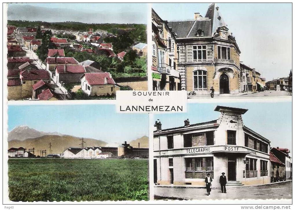 D65 - SOUVENIR DE LANNEMEZAN   - 4 VUES  : Place République - Electro Chimie S.P.A. - La Poste.... - Lannemezan