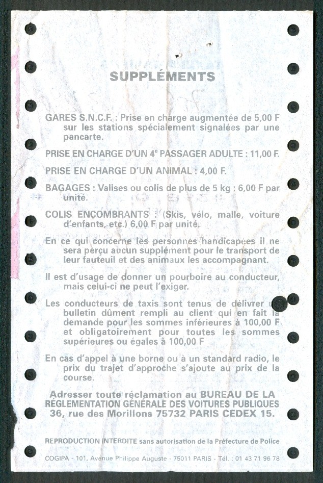 FACTURE TAXIS PARISIENS (1998), Agapel Taxis, Villiers-sur-Marne (Val De Marne) - Verkehr & Transport