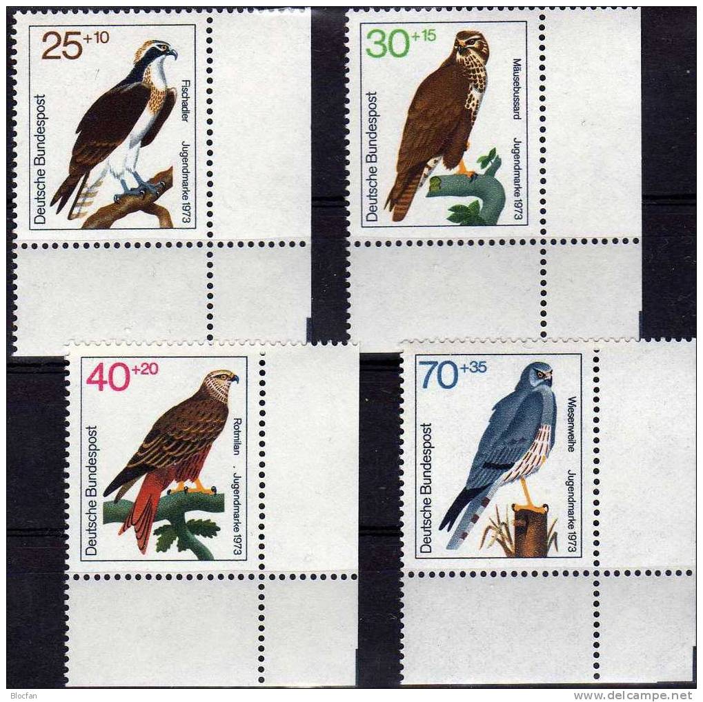 Jugendmarken 1973 Greifvögel Berlin 442/5+Eckrand ** 12€ Habicht Falke Sperber Steinadler WWF Birds Se-tenant Of Germany - Nature