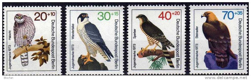 Jugendmarken 1973 Greifvögel Berlin 442/5+Eckrand ** 12€ Habicht Falke Sperber Steinadler WWF Birds Se-tenant Of Germany - Nature