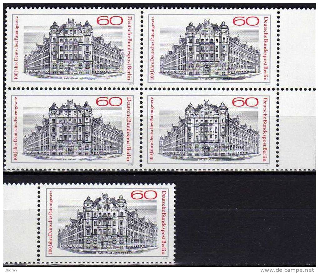 100 Jahre Patente 1977 Berlin 550, ZD+ 4-Block ** 14€ Architektur Des Reichs-Patentamt Kreuzberg Bloc Sheet From Germany - Química