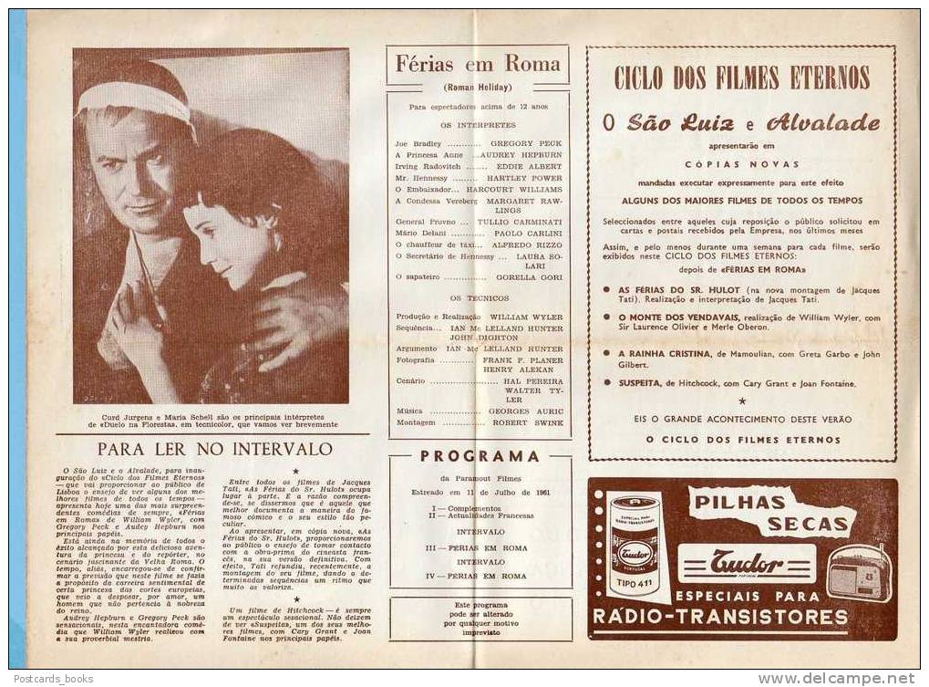 CINEMA ALVALADE  Programa Vintage Publicidade Portugal. Advertising Movie Audrey Hepburn / William Wyler - Bioscoopreclame