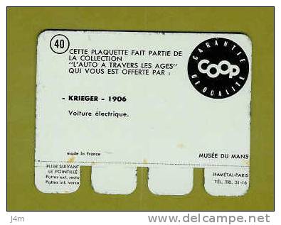 PLAQUETTE PUBLICITE COOP...PLAQUE En TOLE..Automobile...KRIEGER - 1906..n 40 - Tin Signs (after1960)