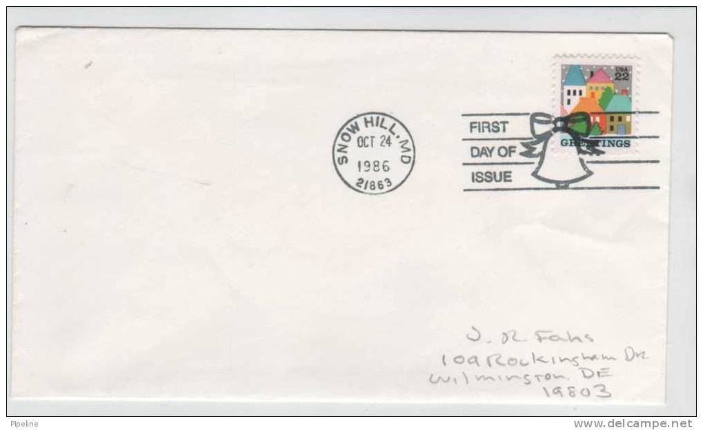 USA FDC Christmas Stamp Snow Hill 24-10-1986 - 1981-1990