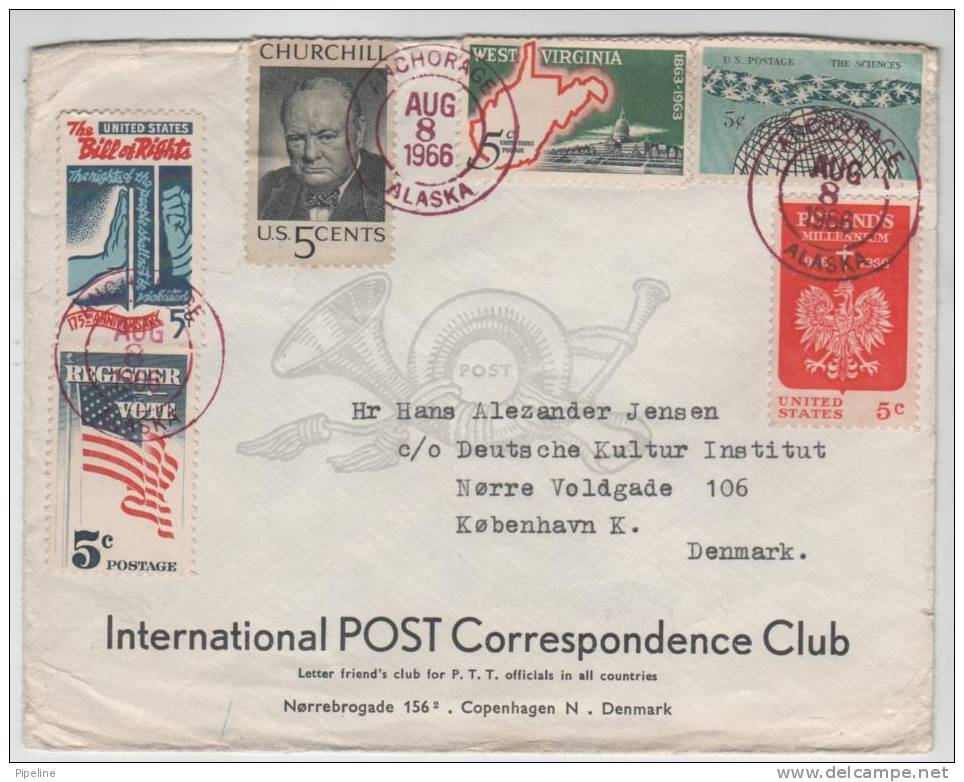 USA Cover Sent To Denmark Anchorage Alaska 8-8-1966 - Storia Postale