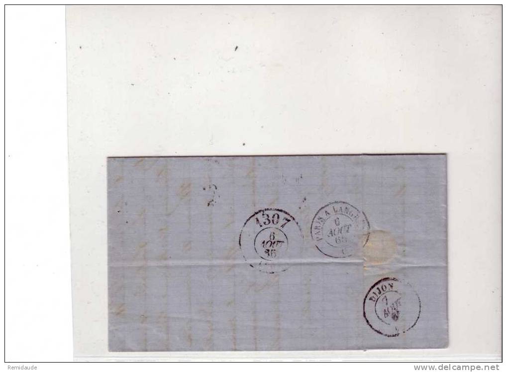 HAUTE MARNE - CACHET GC 978 De CHAUMONT EN BASSIGNY Avec BUREAU De PASSE 1307 - 1865 - Manual Postmarks