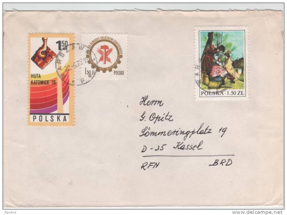 Poland Cover Sent To Germany Warszawa 22-6-1977 Also A Stamp On The Backside Of The Cover - Covers & Documents