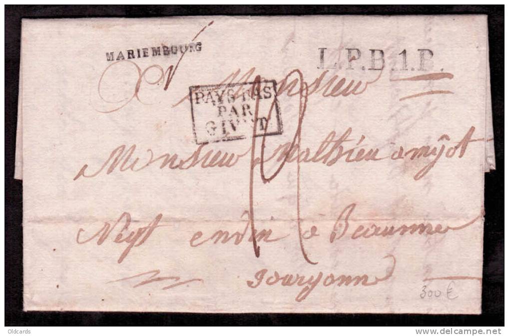 Lettre Avec Marque "MARIEMBOURG" + "L.P.B..R" Pour Beaune .TTB - 1815-1830 (Holländische Periode)