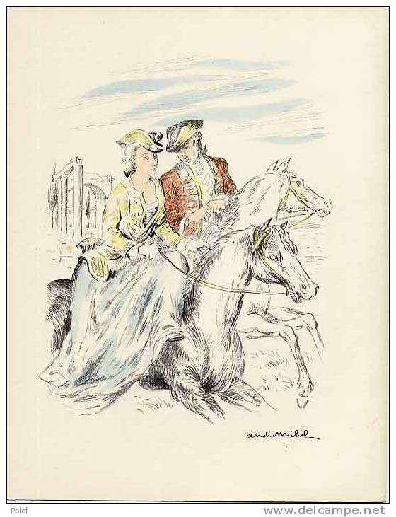 Gravure - Couple A Cheval - Illustration De Andre Michel  (VP 340) - Lithographies