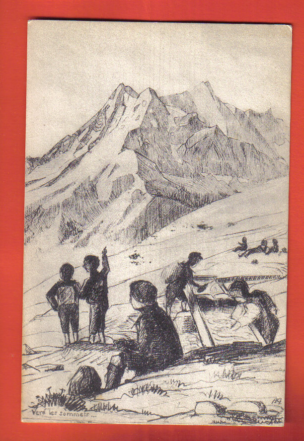 E1088 Versoix Dessin Réalisé Au Bénéfice Du Fonds Des Courses De L'Ecole.Cachet Versoix 1920.Vers Les Sommets... - Versoix