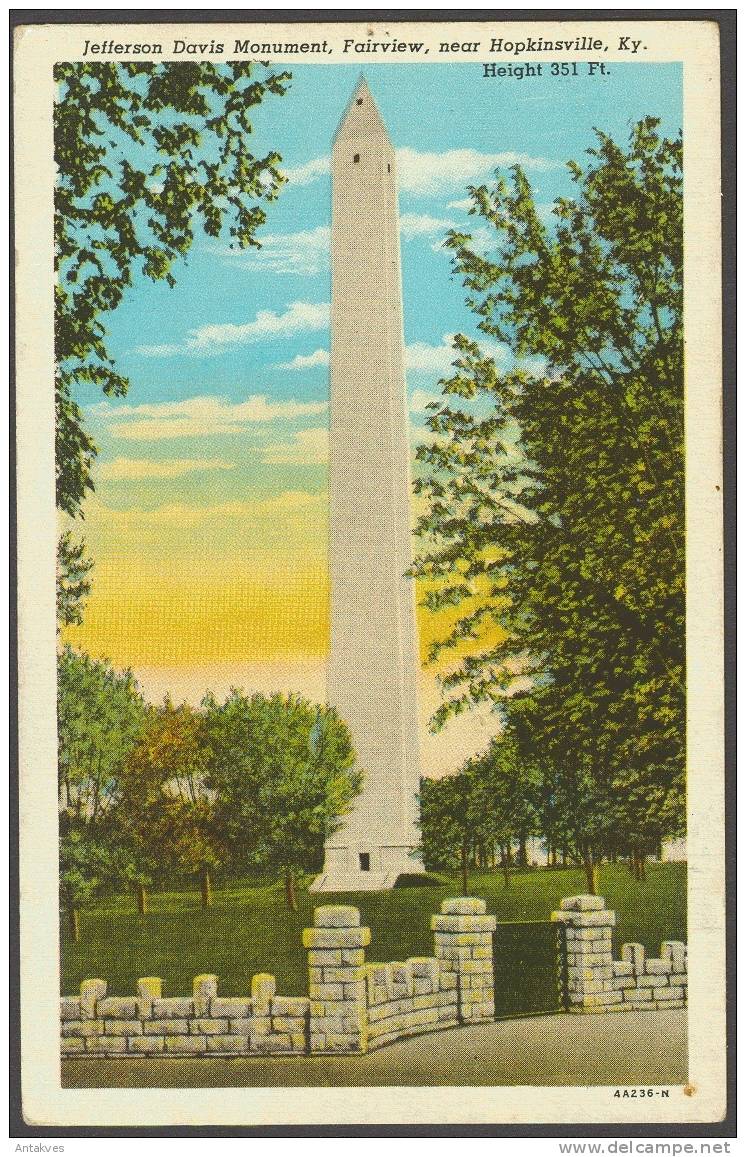 USA PC Jefferson Davis Monument, Fairview, Near Hopkinsville, Kentucky - Hopkinsville