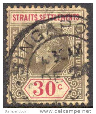 Straights Settlements #100 Used 30c Gray & Carmine Rose From 1902 - Straits Settlements
