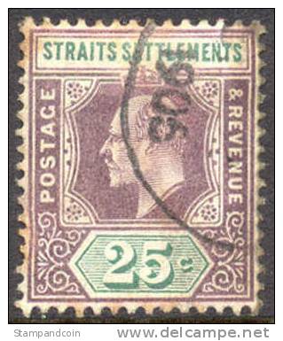 Straights Settlements #117 Used 25c Violet & Green From 1904 - Straits Settlements