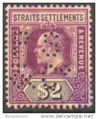 Straights Settlements #125 Used (perfin) $2 Violet & Black From 1911 - Straits Settlements