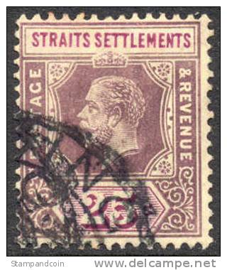 Straights Settlements #161 Used 25c Green & Carmine Rose From 1912 - Straits Settlements