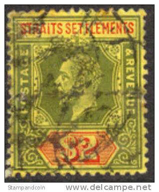 Straights Settlements #166 Used $2 Green & Red, Yellow From 1915 - Straits Settlements