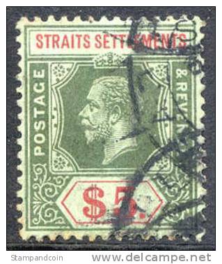 Straights Settlements #167 Used $5 Green & Red, Green From 1915 - Straits Settlements