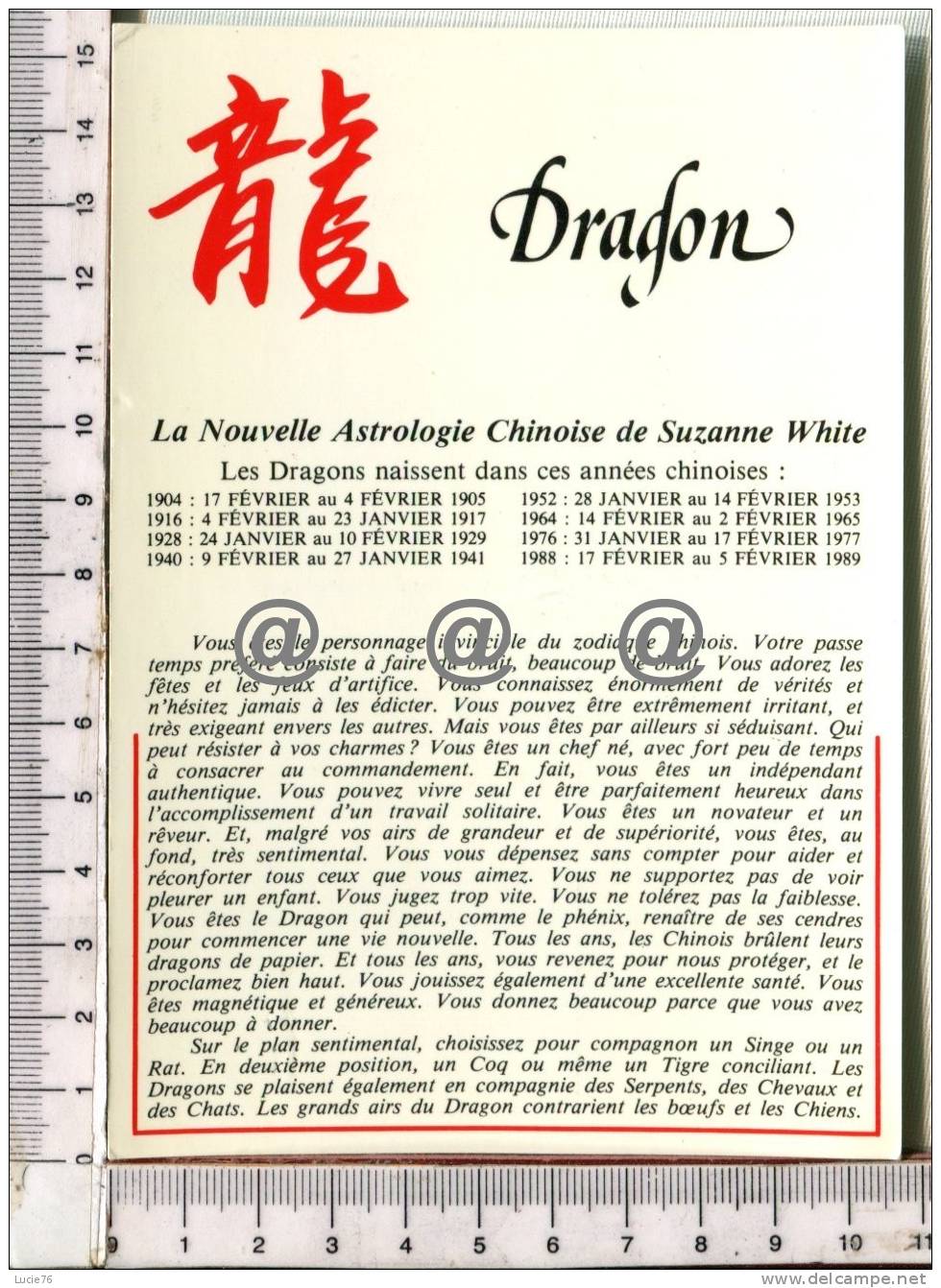 La NOUVELLE ASTROLOGIE CHINOISE De Suzanne WHITE -  1982 -    DRAGON - Astrologie