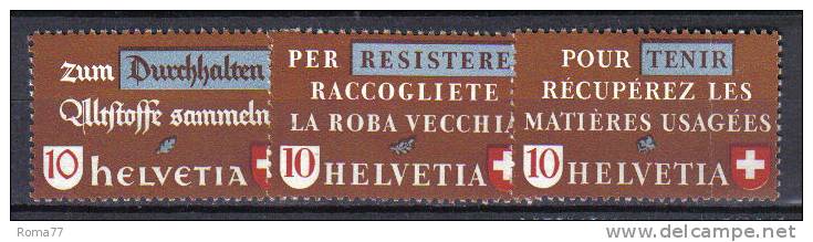 H375 - SVIZZERA 1943 ,  Serie  N. 375/377  * - Unused Stamps
