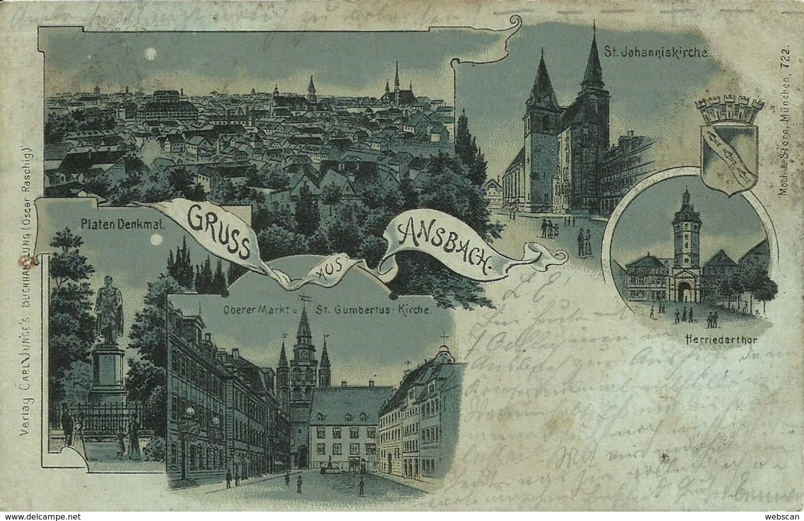 AK Ansbach Mehrbild-Mondscheinlitho ~1900 #29 - Ansbach