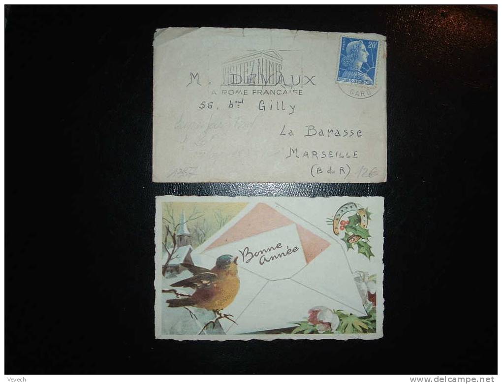 MIGNONNETTE TYPE MARIANNE DE MULLER 20 F OBL. MECANIQUE 05-01-1959 NIMES (30 GARD) DERNIER JOUR TARIF A 20 F - 1955-1961 Marianne De Muller