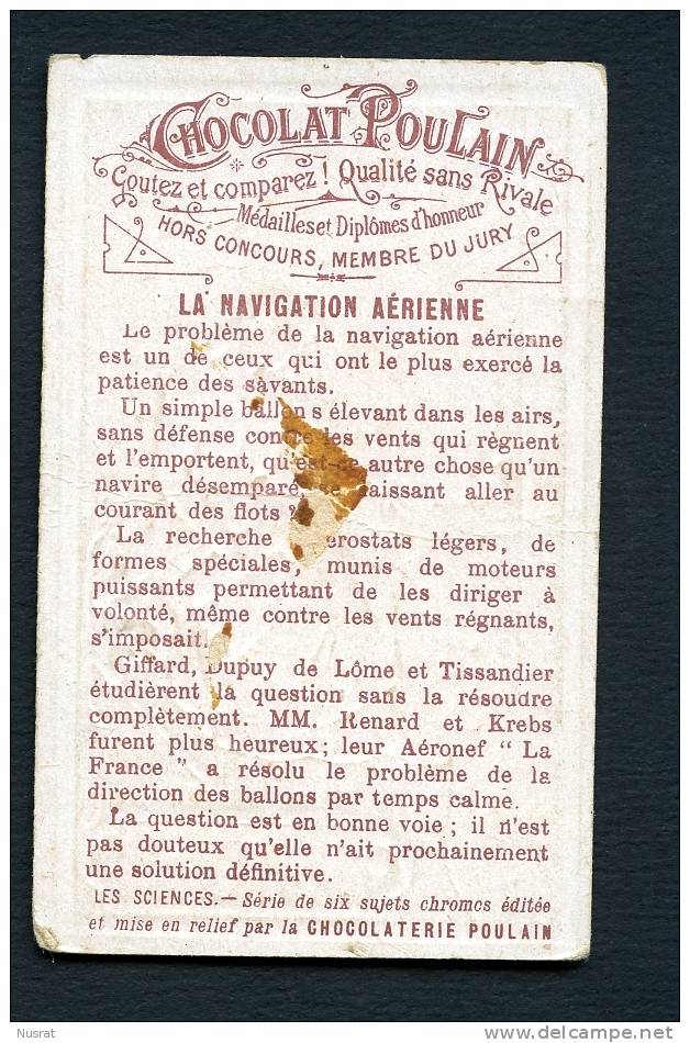 Chocolat Poulain Chromo Dorée Légèrement Gaufrée, La Navigation Aérienne - Poulain