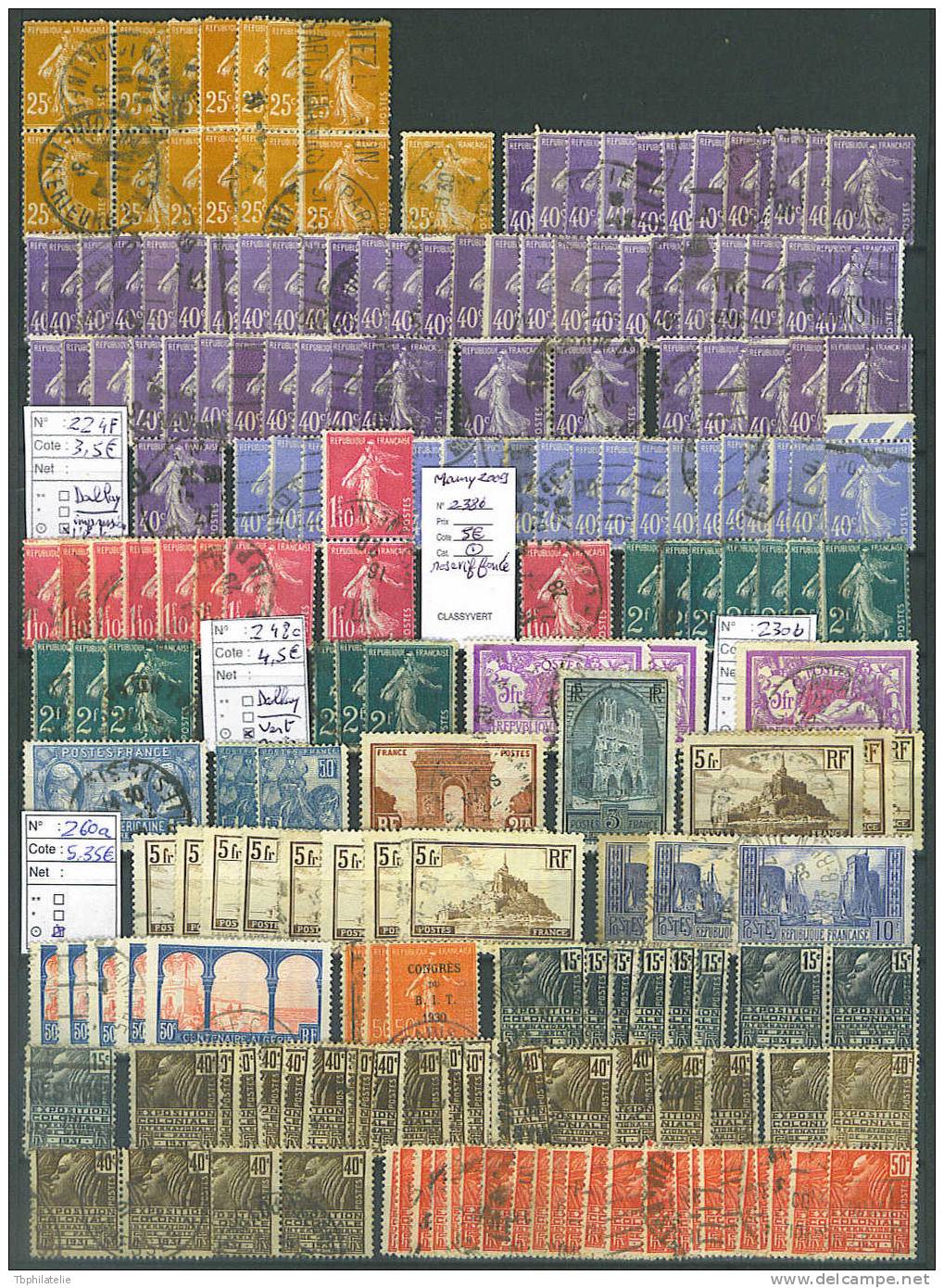 VEND TRES BEAU STOCK DE FRANCE , 1900 - 1950 ENVIRON , NUANCES - TYPES - VARIETES - PAIRES - BANDES - BLOCS - PUBS ,....