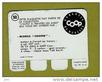 PLAQUETTE PUBLICITE COOP...PLAQUE En TOLE..Automobile...MORRIS " COOPER"..n 90 - Plaques En Tôle (après 1960)
