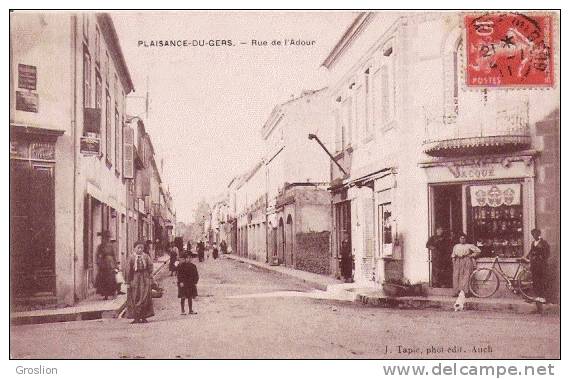 PLAISANCE DU GERS RUE DE L'ADOUR  1911 (PATISSERIE JACQUE ET BELLE ANIMATION) - Autres & Non Classés