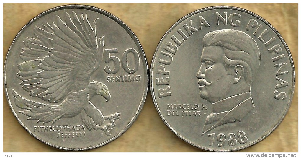 PHILIPPINES 50 CENTAVOS EAGLE BIRD FRONT MAN HEAD BACK 1989 KM?  VF READ DESCRIPTION CAREFULLY !!! - Philippines