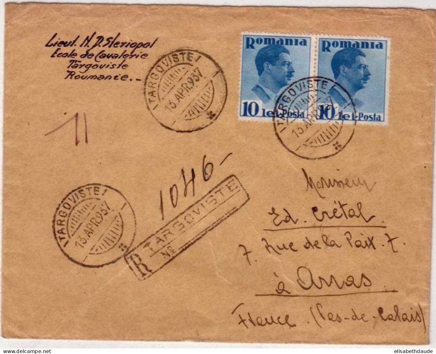 ROUMANIE - 1937 - LETTRE RECOMMANDEE De TARGOVISTE Pour ARRAS (PAS De CALAIS) - Cartas & Documentos