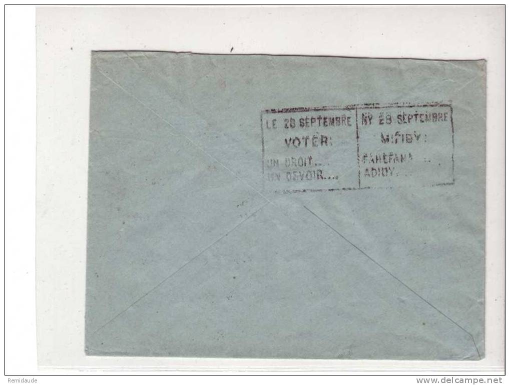 MADAGASCAR - 1958 - Yvert N° 331x2 + 326+328+306 Sur LETTRE Par AVION De TANANARIVE Pour PARIS - VOIR Au DOS - Storia Postale