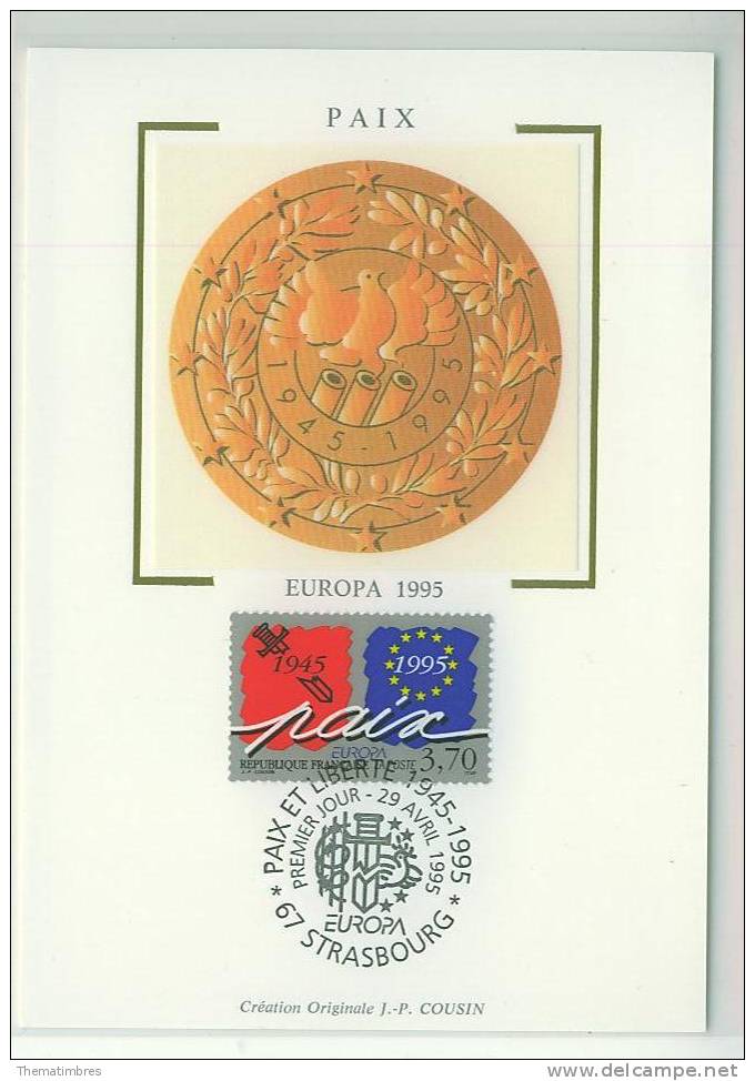 CM1439 Europa Paix STRASBOURG 2942 France 1995 FDC Maximum - 1995