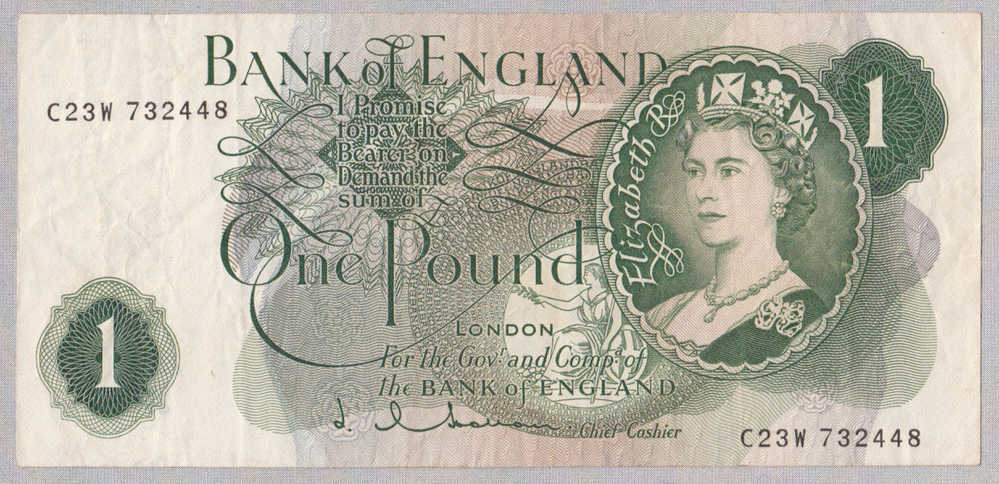 Great Britain, UK, Bank Of England, (1962-66) , 1 Pound VF+ P 374d 374 D (Letter G At Lower Left Center On Back) - 1 Pond