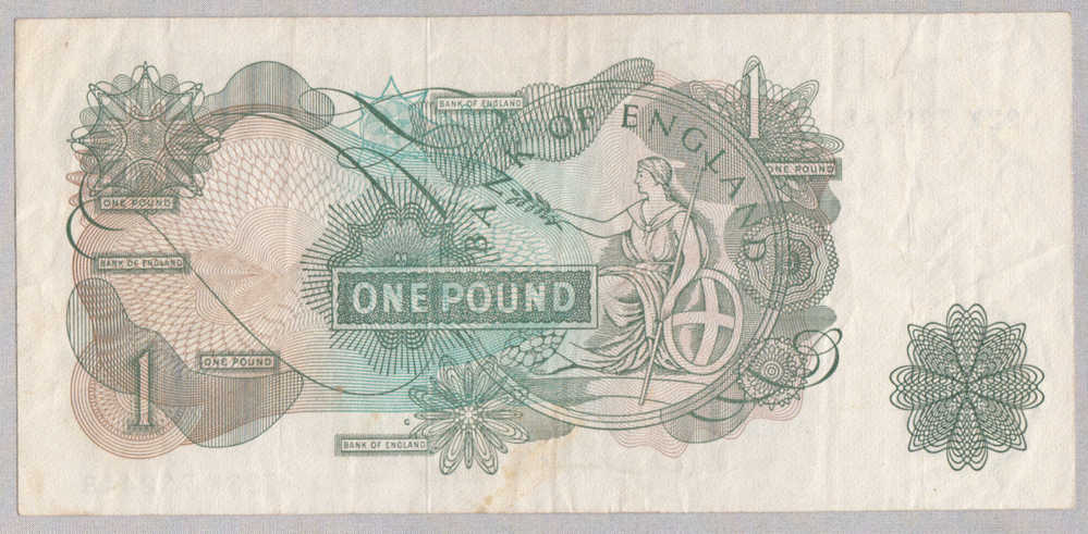 Great Britain, UK, Bank Of England, (1962-66) , 1 Pound VF+ P 374d 374 D (Letter G At Lower Left Center On Back) - 1 Pound