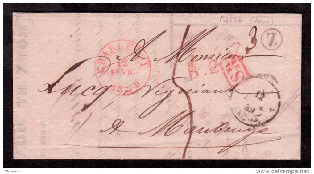 Lettre Avec Càd "Charleroy/1839" + Boîte Z De FOSSES Roux - 1830-1849 (Belgica Independiente)